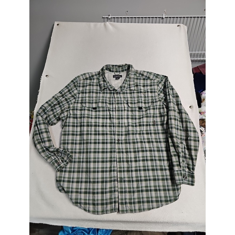 Eddie Bauer Mens XXL Green Plaid Long‎ Sleeve Outdoor Hiking Button Down Shirt